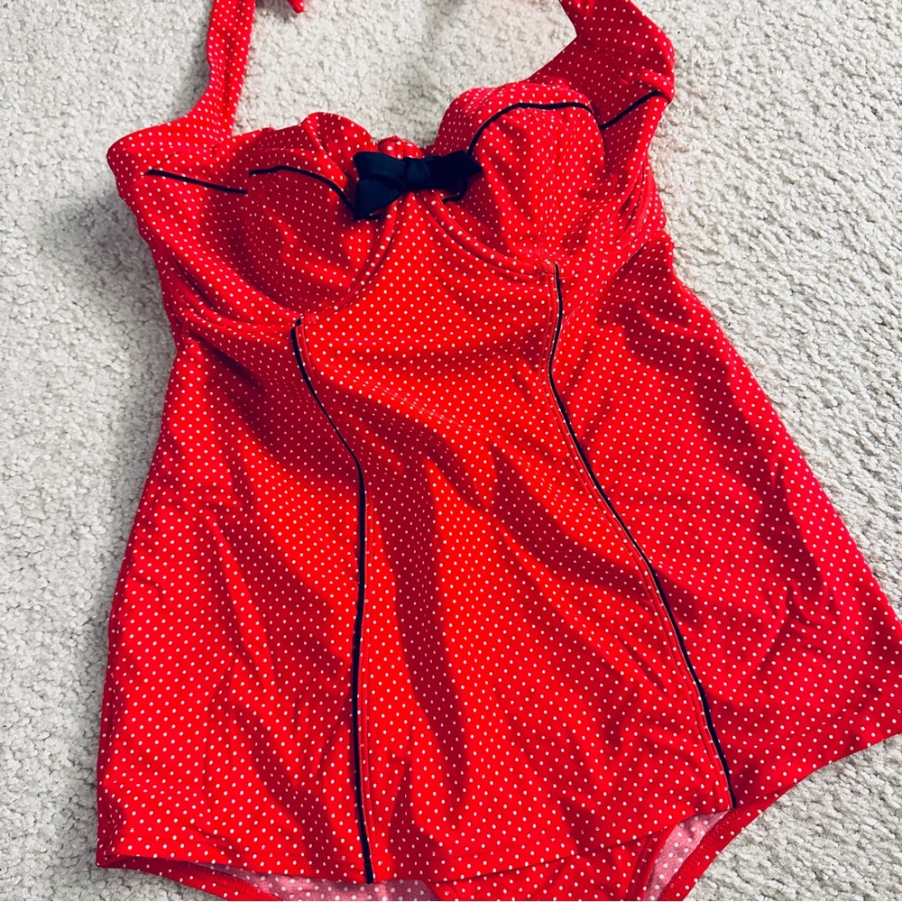 PANACHE NWOT Swimsuit Red Polka Dot Underwire One Piece US 34G UK 34F